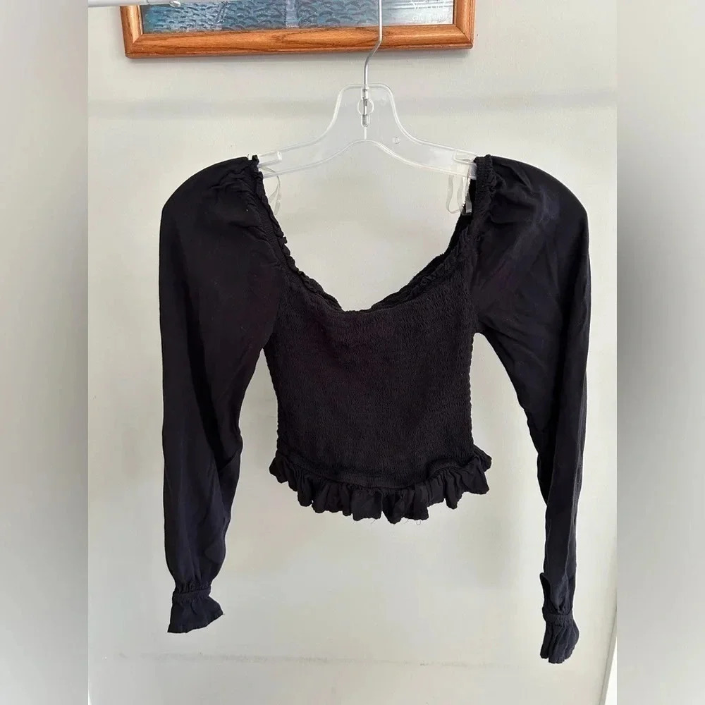 💐Revamped long  sleeve crop top - black